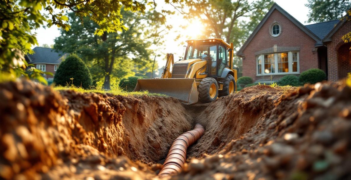 Sewer line excavation in a Royal Oak Michigan neighborhood