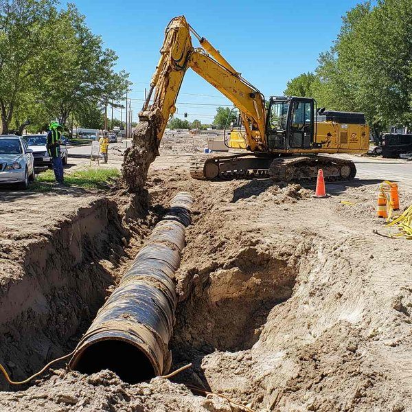 Open trench excavation for residential sewer line replacement